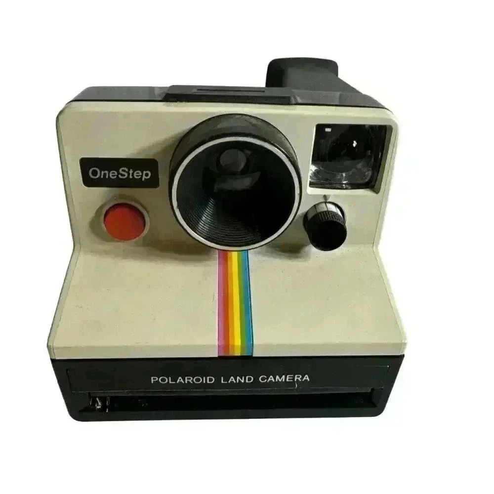 Polaroid One‎ Step Land Camera W/Strap White Rainbow Stripe Vintage UNTESTED